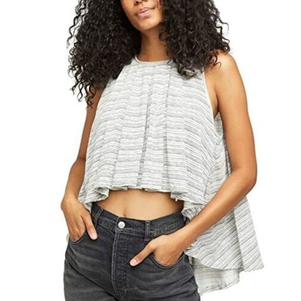 Free People Turn It Up Tank, Ivory/Blue Combo, X-Large